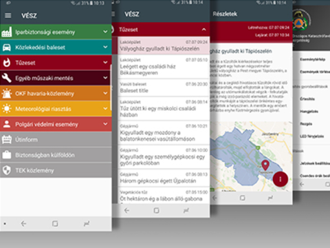 Képernyőfotók a VÉSZ alkalmazásról